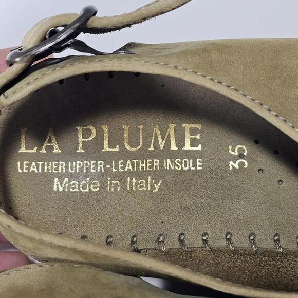 Vintage La Plume Women's Leather Slingback Lace Up Peep Toe Sandal Size 5 Olive - Picture 2 of 8